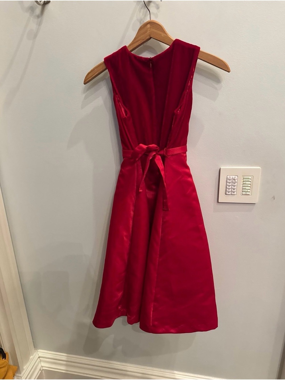 Red Sleeveless Girls Fit-and-Flare Dress with Waist Tie